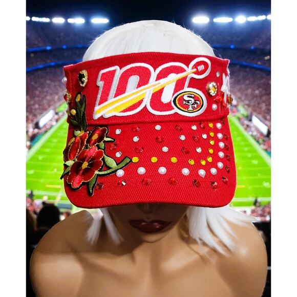 San Francisco 49ers Red Visor Cap design with Logo and rhinestones - Picture 3 of 7